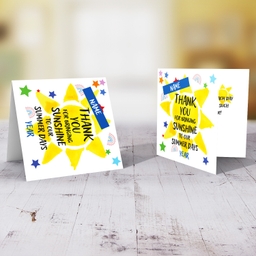 Colourful thank you card for Summer School Teachers with blue touches in colourful text in English (Personalisable)