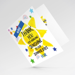 Colourful thank you card for Summer School Teachers with blue touches in colourful text in English (Personalisable)