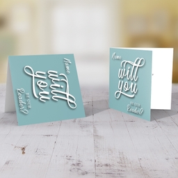 Will yo be our reader? - Personalisable Bridal card in English with dark turquoise background and white text  