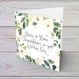 Floral border with white flowers personalisable Wedding Card in English