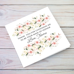 Beautiful floral personalisable wedding card from Maid of Honor in English