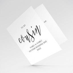 Cousin & Spouse minimalist wedding card in black text in English (personalisable)