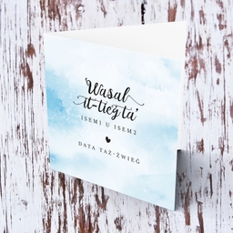 Light blue background wedding card in Maltese (Personalisable) 