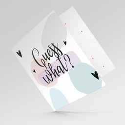 Guess what - baby/pregnancy announcement card with pastel coloured background in English