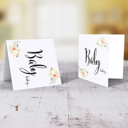 Cute baby announcement card with elegant flowers in English