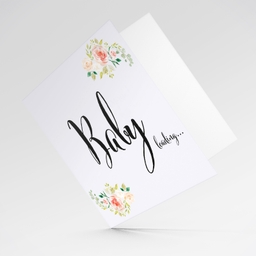 Cute baby announcement card with elegant flowers in English