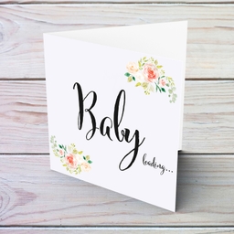 Cute baby announcement card with elegant flowers in English