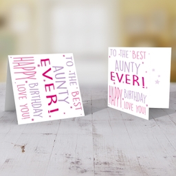 To the best aunty card in pink and purple - English