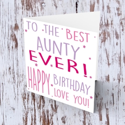 To the best aunty card in pink and purple - English