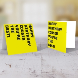 Yellow block colour background birthday card for cousin in English