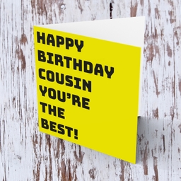 Yellow block colour background birthday card for cousin in English