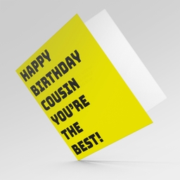 Yellow block colour background birthday card for cousin in English