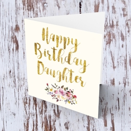 Golden glitter birthday card for daughter with flowers in English