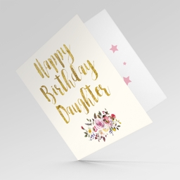 Golden glitter birthday card for daughter with flowers in English