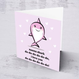 Nanna shark themed birthday card in English