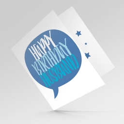 Speech bubble themed birthday card in blue tones (English) for Husband