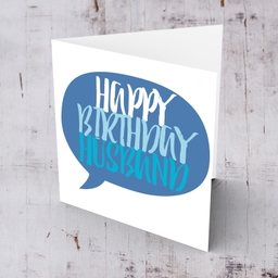 Speech bubble themed birthday card in blue tones (English) for Husband