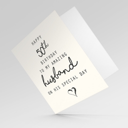 50th birthday for husband - minimalist card with black font and heart