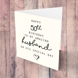 50th birthday for husband - minimalist card with black font and heart