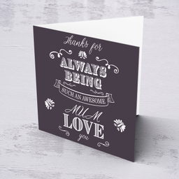 Mum birthday card in dark purple background and white text in English