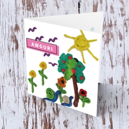 Flowers, snails, apple tree, birds and sun birthday card in Maltese by Elle Mamo