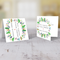 Leaves wreath birthday card for twins in English