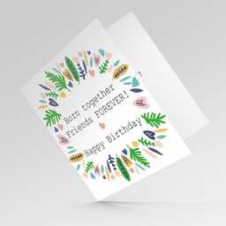 Leaves wreath birthday card for twins in English