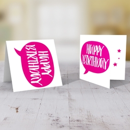 Bright Pink Speech bubble themed birthday card in English