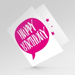 Bright Pink Speech bubble themed birthday card in English