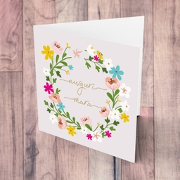 Colourful floral themed birthday card with light pink background for wife in Maltese