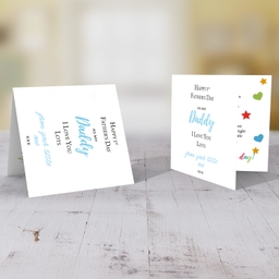 First Father's Day card in with light blue wording (English)