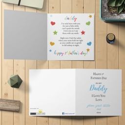 First Father's Day card in with light blue wording (English)