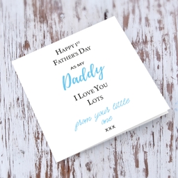 First Father's Day card in with light blue wording (English)