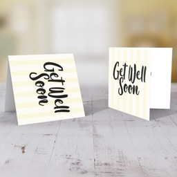 Off white and light yellow striped background get well soon card in English