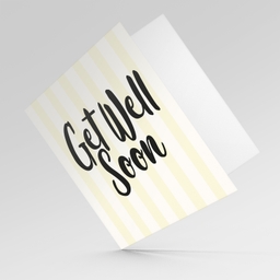 Off white and light yellow striped background get well soon card in English