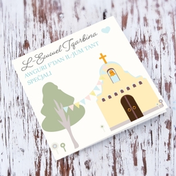 Church themed Holy Communion Card for boys in Maltese