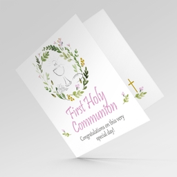 Floral wreath with Holy Spirit Confirmation Card in English for Girl