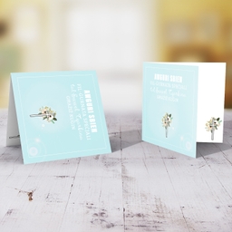 Cousin - Light blue with cross and florals Holy Communion Card in Maltese for cousin