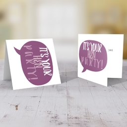 Speech bubble themed hen party card in purple tones (English)