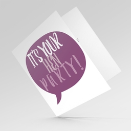 Speech bubble themed hen party card in purple tones (English)