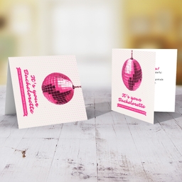 Pink disco ball bachelorette / hen party card in English