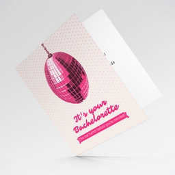 Pink disco ball bachelorette / hen party card in English