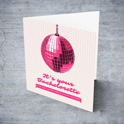 Pink disco ball bachelorette / hen party card in English