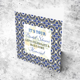 It's your bridal shower - with blue and yellow tiles, faded lemons in the background in English