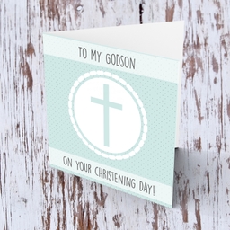 Cross themed baptism card for grandson in English