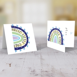 Rainbow themed new born boy card in English