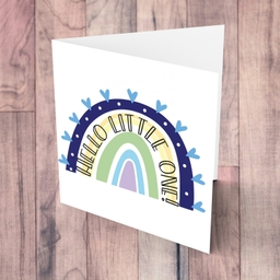 Rainbow themed new born boy card in English