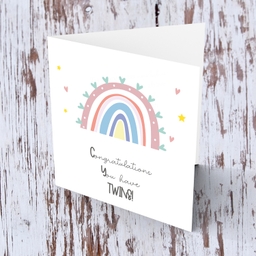 Rainbow themed new born card for twins in English