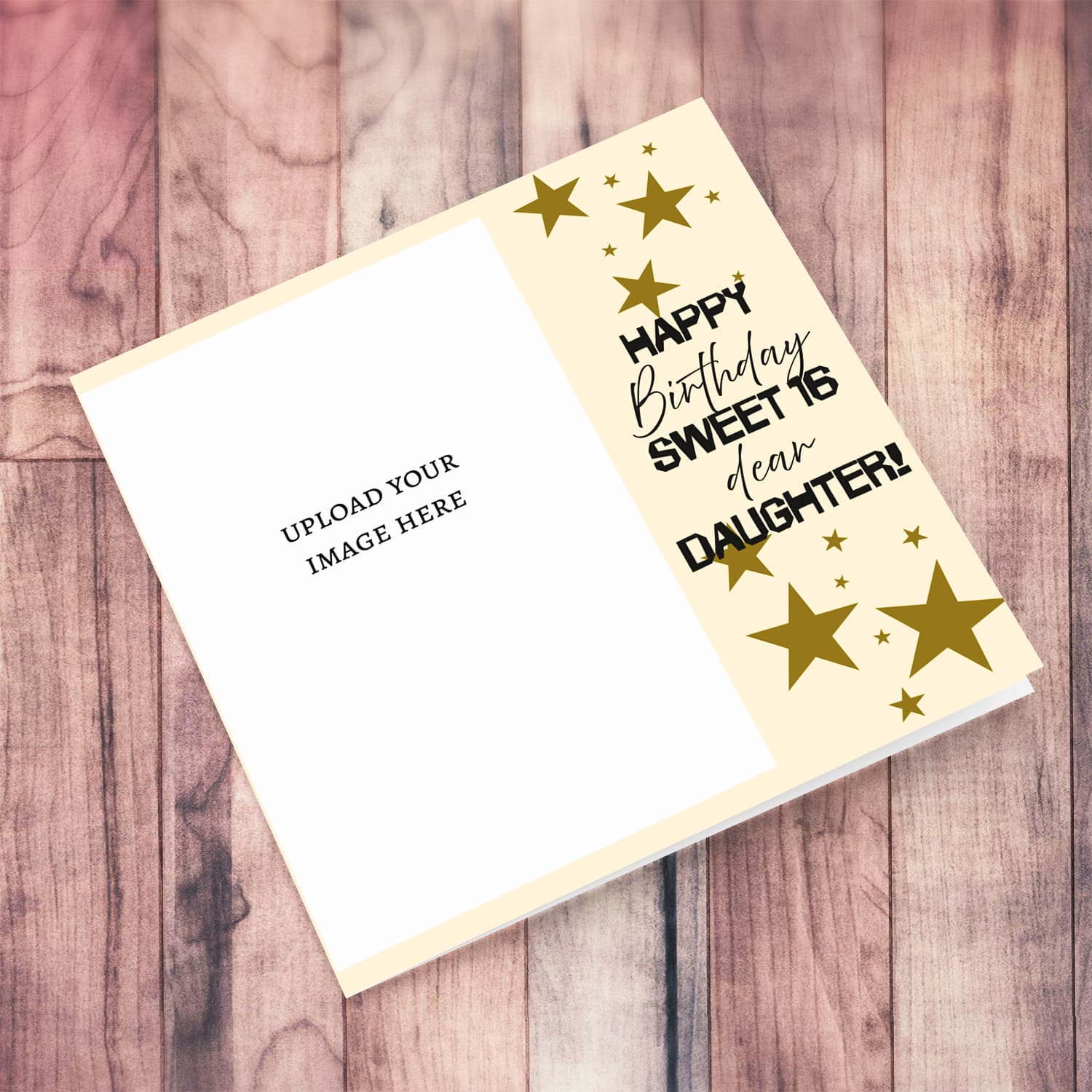 A beautiful photo birthday card for daughter's sweet 16 birthday in a light background and scatterd stars in English