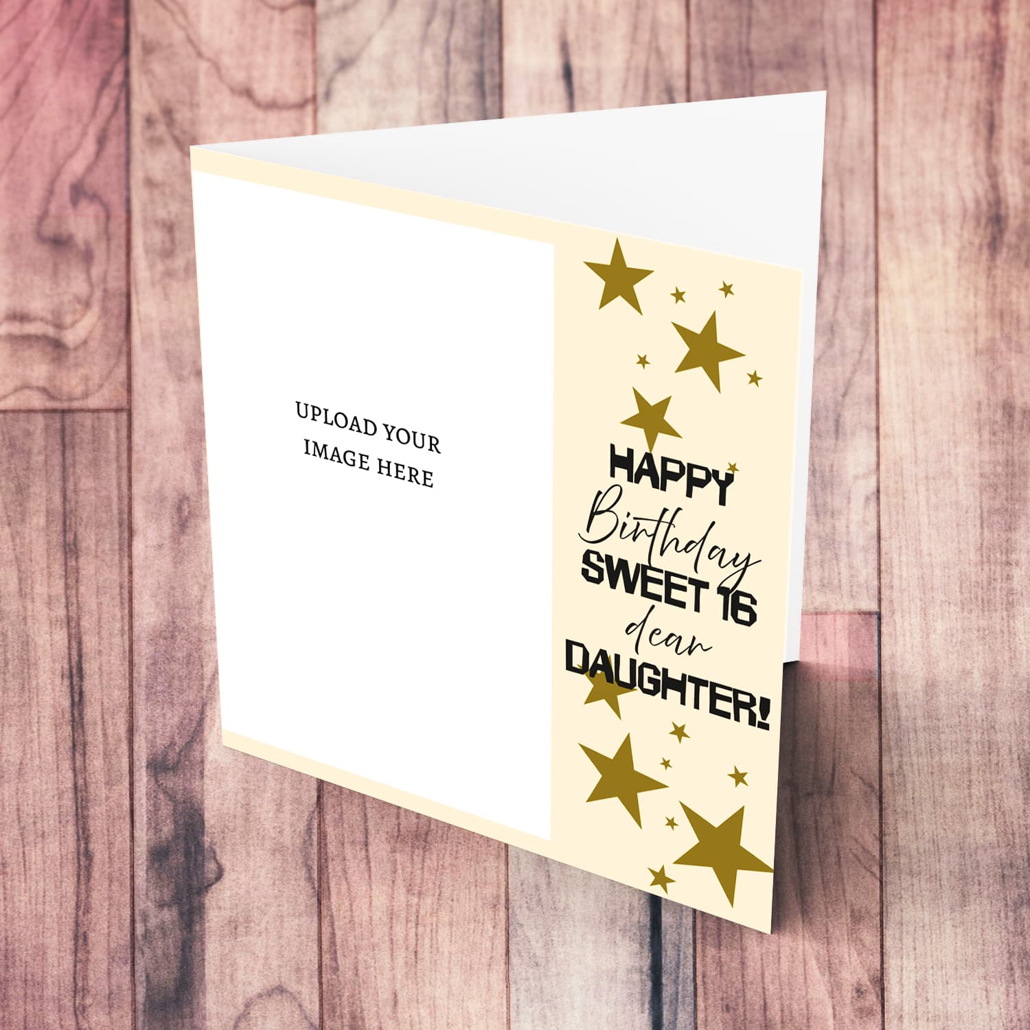 A beautiful photo birthday card for daughter's sweet 16 birthday in a light background and scatterd stars in English